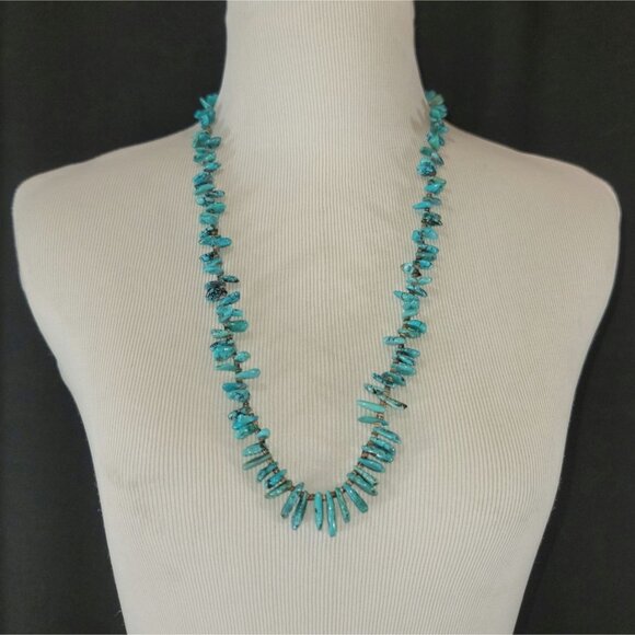 Vintage Navajo Royston Turquoise & Sterling Silver Heishi Beaded Necklace 26" - Picture 1 of 8